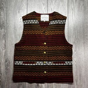 Vintage Razzle Dazzle Aztec Wool 1990s Brown Knit Vest Large Button